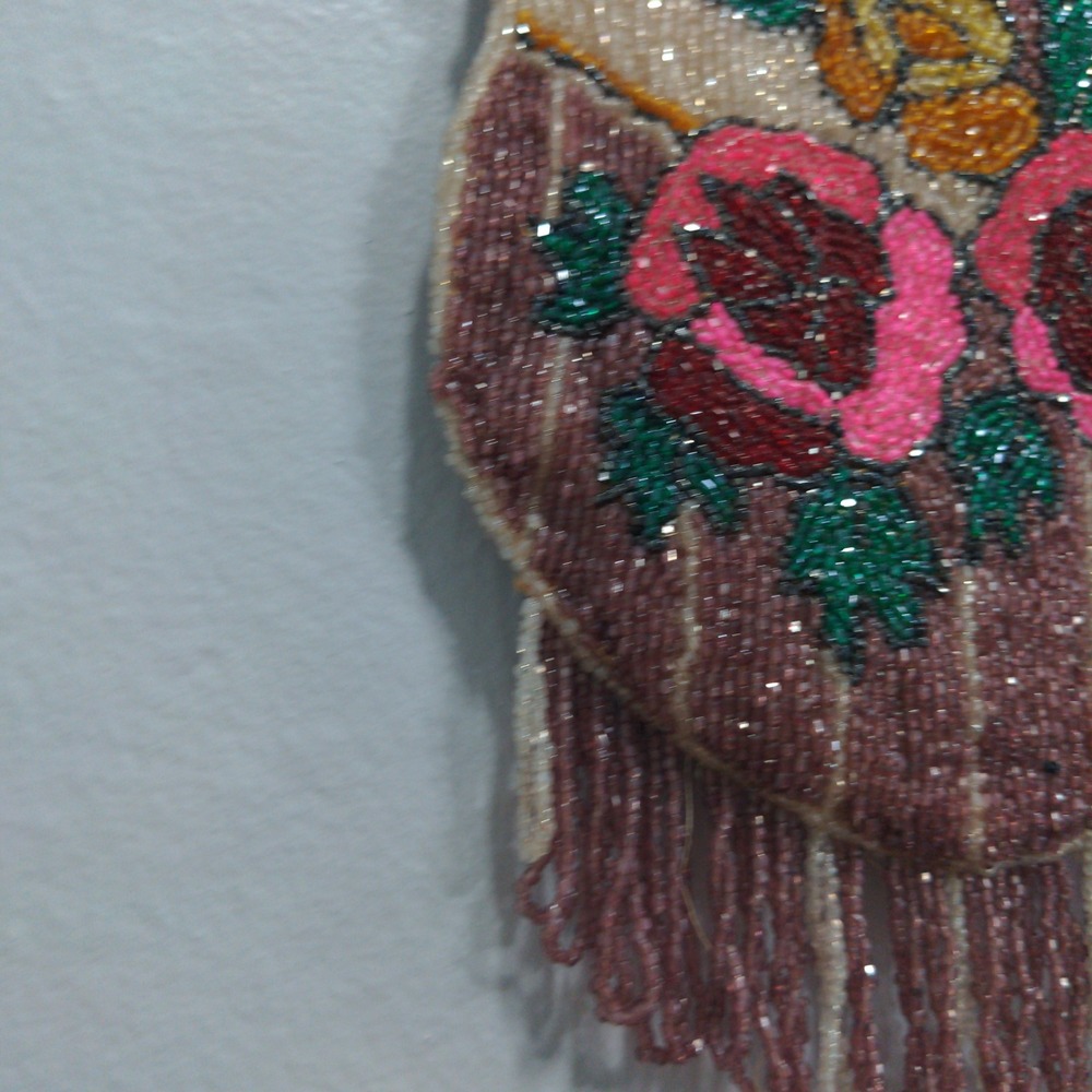 Antique 1920s Micro Beaded Purse Rose Floral Flapper Bag w/ Mirror 1929 Card Vtg - Picture 11 of 14
